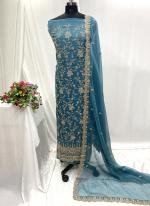 Chiffon Sea Blue Wedding Wear Hand Work Salwaar Suit